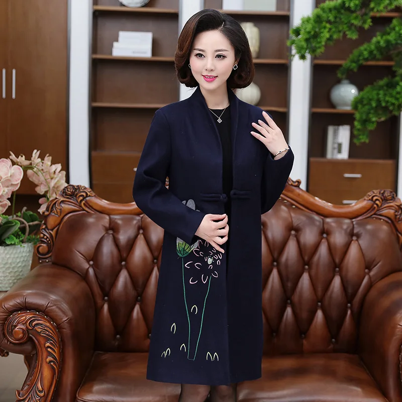 

Mom Autumn Clothing Woolen Jacket Mid-length Middle-aged WOMEN'S Apparels Chinese Style Woolen Overcoat 2018 New Style 40-50-Yea
