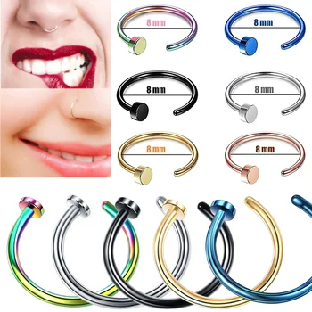 

8mm Punk Stainless Steel Fake Nose Ring C Clip Lip Ring Earring Helix Rook Tragus Faux Septum Body Piercing Jewelry
