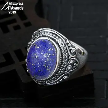 

10*14mm 6.18 Sale S925 Sterling Silver Asia Lapis Rings Exaggerated Rings Chinatown Afghanistan Retro Gemstone