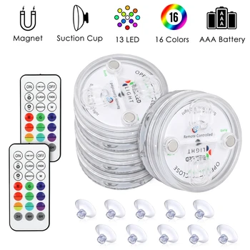 

RGB Submersible Lights With Magnet Remote Control(RF),Suction Cup 13 LED Battery Operated Underwater Decoration