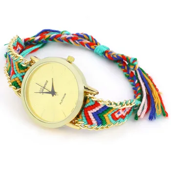 

Women's Geneva Ethnic Cotton Blend Handmade Braided Analog Quartz Chain Bracelet Wrist Watch Ladie Dress Watch#2