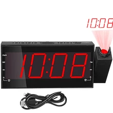 Alarm LED zegar Radio projekcja cyfrowy budzik zegar z radiem FM USB do ładowania dla domu sypialnia czas funkcją drzemki 1 sztuk