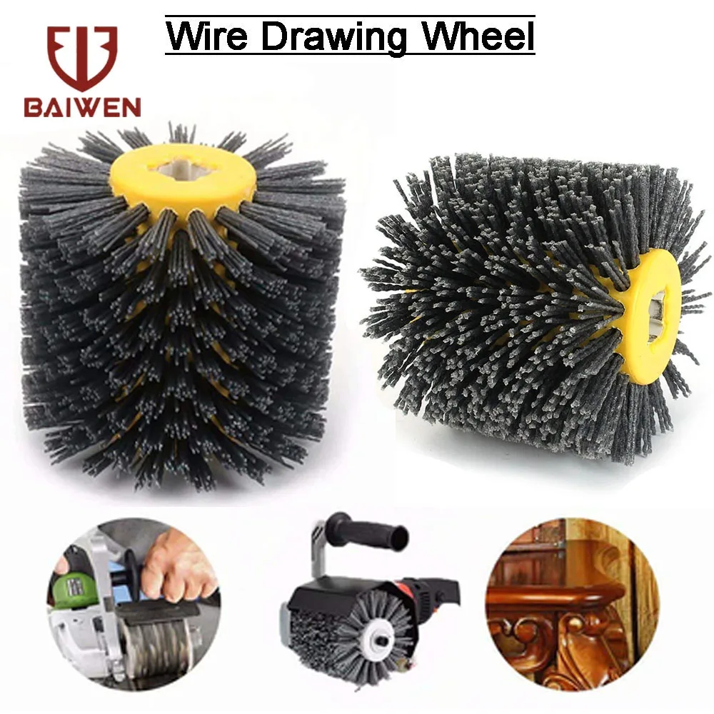 

1pc 120mmx100mm Cylinder Nylon Abrasive Wire Drum Polishing Wheel Electric Brush for Wood & Metal working