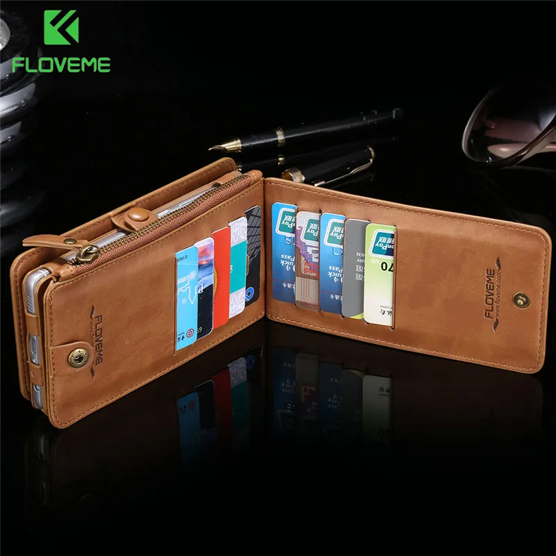 Кожаный чехол книжка FLOVEME для iPhone 12 Mini 11 Pro XS Max XR X кошелек с отделением карт SE 2020 6 6S