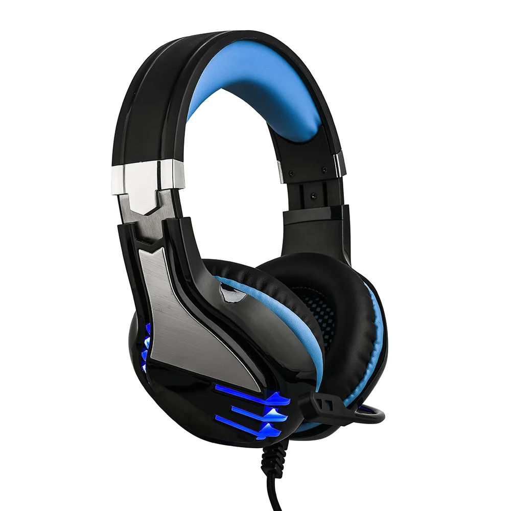 HS063 Игровые наушники на ухо проводные гарнитуры регулятор громкости светодиодный светильник совместим с PS4 компьютер планшет ПК мобильные телефоны