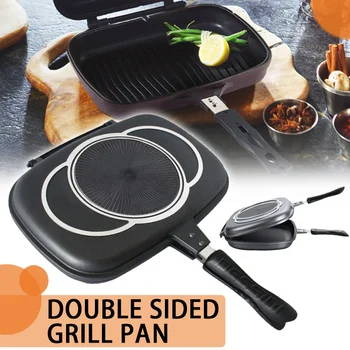 

Double Sided Grill Pan Portable Durable for Grilling Frying Home Kitchen Camping HUG-Deals