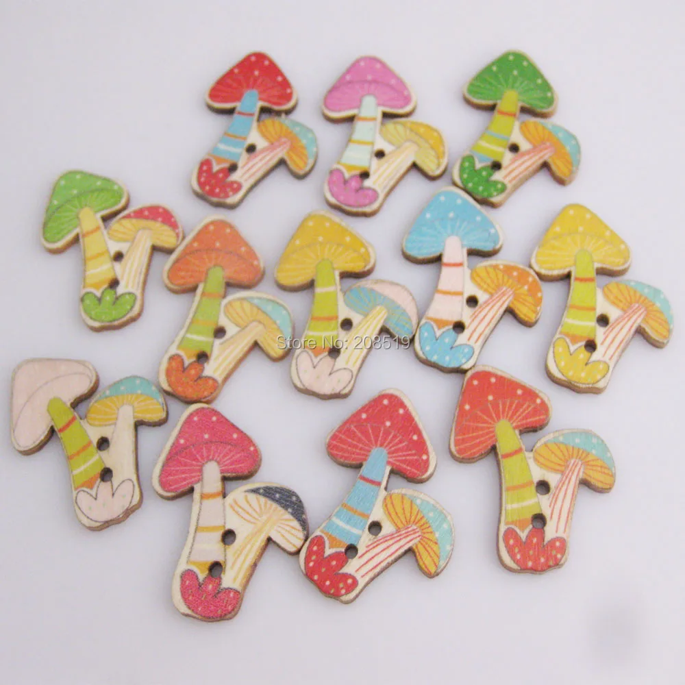 

WBNNNE 100pcs Fancy kid's love shirt buttons mushroon shape printed wood button DIY sewing supplies