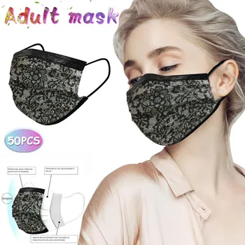 

50PC Adult Lace Disposable Protection Three Layer Breathable Face Mask Windproof Anti-spitting Protective Washable Mask#3