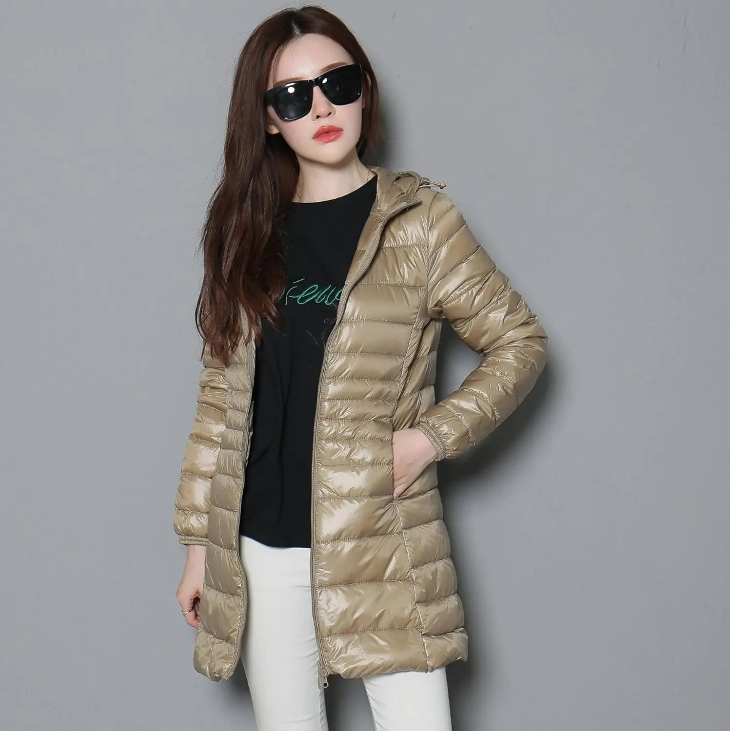 0-10℃ Winter Jackets Women White Duck Down Long Coat Female Hooded Quilted Parkas Ultra Light Portable Down Coats for Women 2