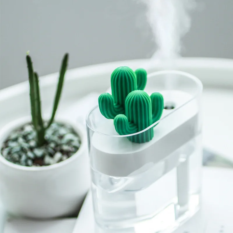 

160ML Ultrasonic Air Humidifier Transparent Cactus Color Light USB Essential Oil Diffuser Car Purifier Aroma Diffuser Desktop