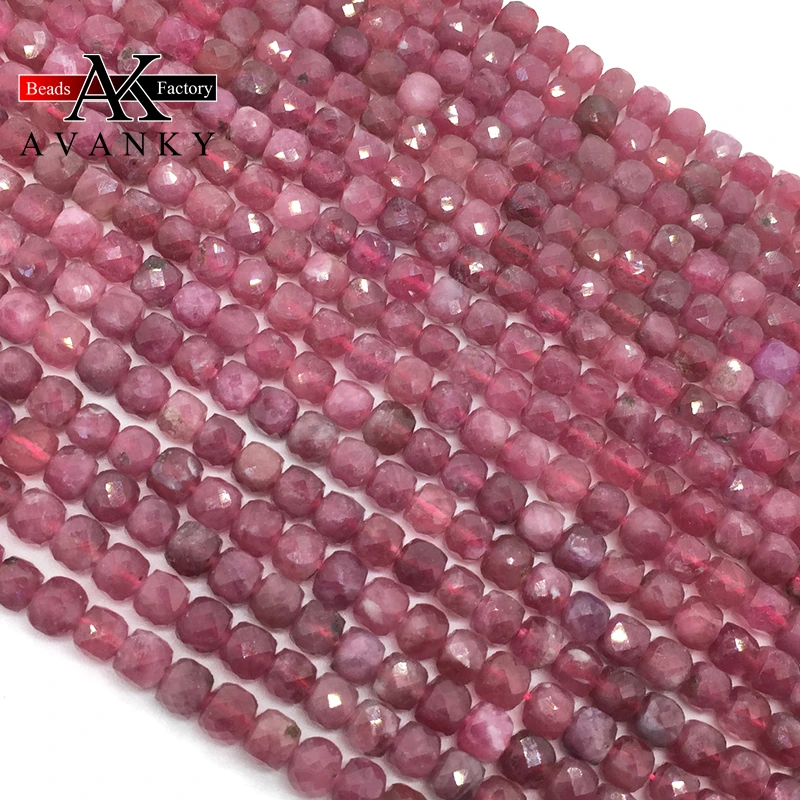 Natural Stone 4mm Pink Tourmaline Handmade Faceted Cube Loose Beads For DIY Jewelry Making Bracelet Necklace