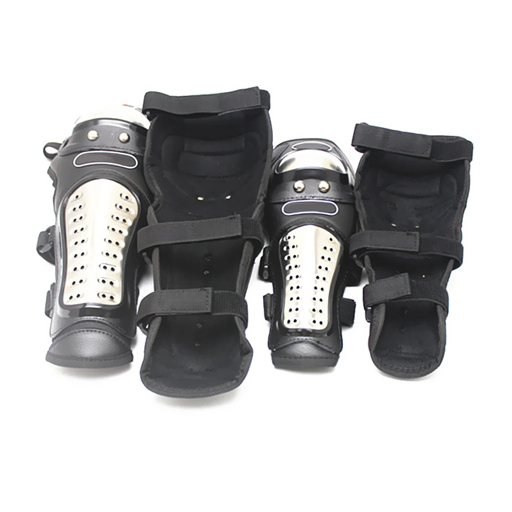4Pieces Adult Motorcycle Motocross Steel Elbow Knee Shin Guard Pads Brace Protection