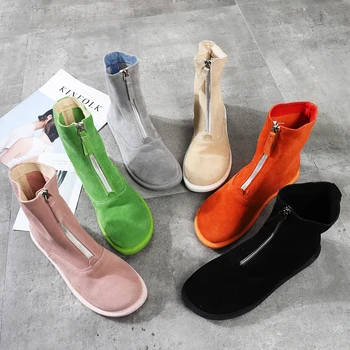 

Cow leather Martin boots women's new zipper candy color frosted leather spring and autumn single boots low boots women's shoes