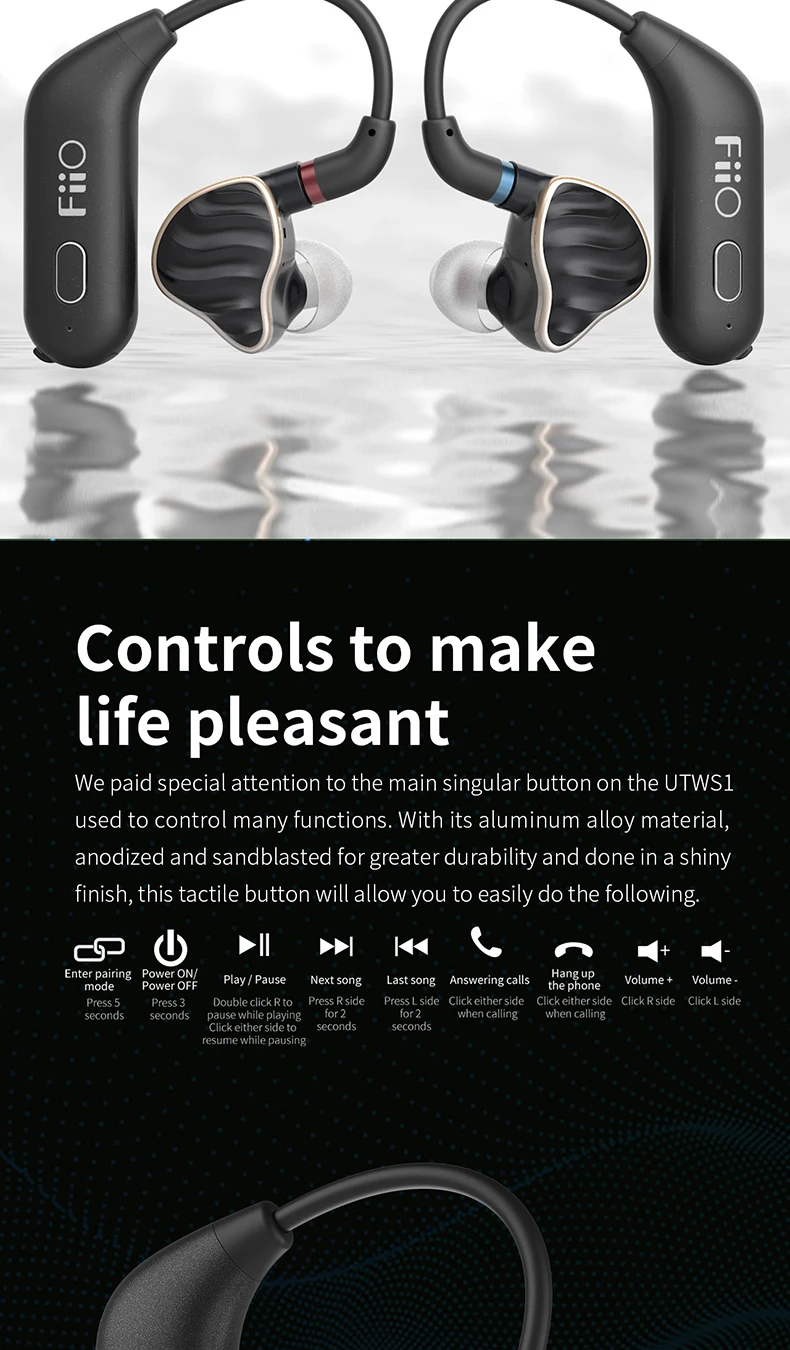 FiiO UTWS1 TWS Bluetooth V5.0 наушники aptX Hook MMCX/0,78 мм наушники Bluetooth модуль с микрофоном для Shure/FiiO/Westone