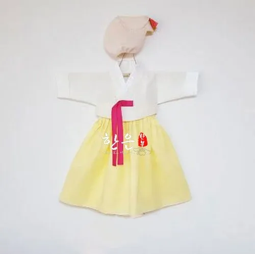 yellow South Korea Imports Korean Clothing Fabric/Korean Female Baby Birthday Commemorates Korean Clothing Hangfu Gift - Color: yellow