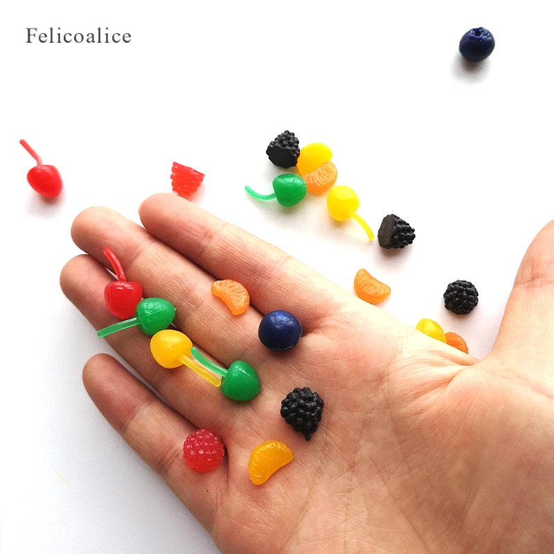 100pcs 3D Simulation Fruit Fake Cherry/Blueberry/Strawberry Resin Miniature Art Cabochon DIY Decorative Craft Scrapbooking