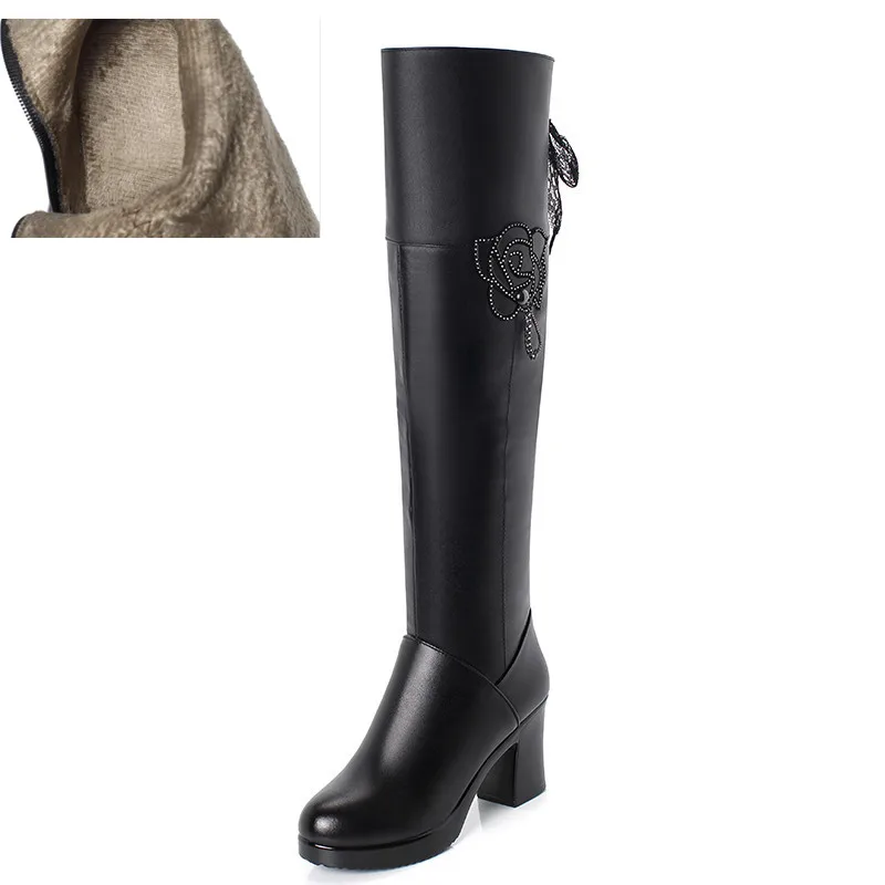 AIYUQI Thigh High Belted Boots Women Genuine Leather Platform High Heels Boots Women womens thigh high boots - Цвет: Brown  fluff