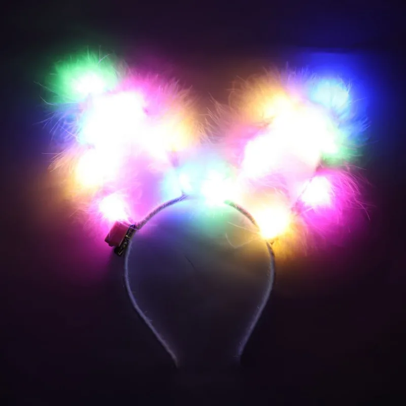 Светодиодный осветительный головной убор с плюшевыми кроличьими ушками на открытом воздухе красочный светящийся ободок для волос DJ музыка вечерние поставка головных уборов сверкающий в темноте