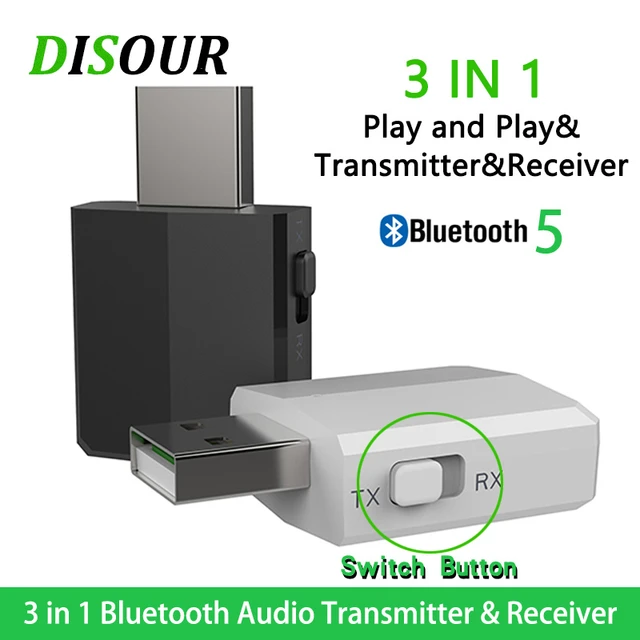 Bluetooth 5.0 Transmitter Receiver,Bluetooth Transmitter for TV,DISOUR with  LCD Display 3-in-1 3.5MM AUX Jack Stereo USB Adapter Wireless Dongle for