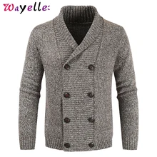 Шерстяной кардиган, мужской зимний классический двубортный кашемировый свитер, мужской повседневный длинный кардиган с v-образным вырезом