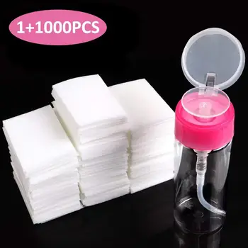 

Gel Nail Polish Remover Set 1000PCS Lint Free Nail Wipes Cotton Pads With 1PCS Push Down Pump Dispenser Bottle for Professional