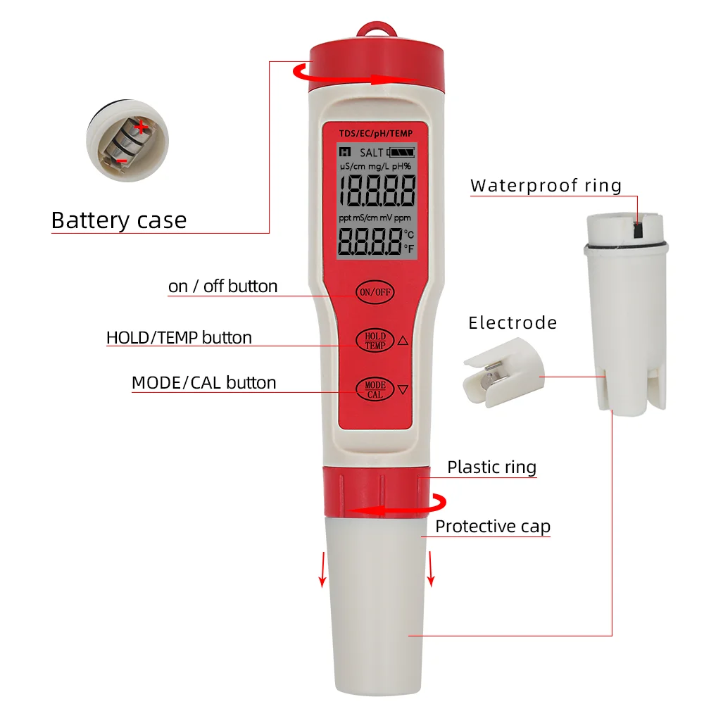 Профессиональный цифровой тестовый er 4 в 1/3 1 тест EC/TDS/PH/TEMP тестер качества воды