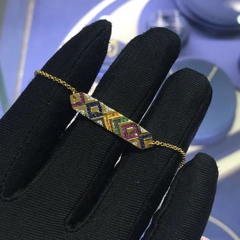 

Fashion Yellow Gold Charm Bracelet Multicolor Zirconia Geometric Patterns Mana Tribal Bracelet for Women Wedding Party Jewelry