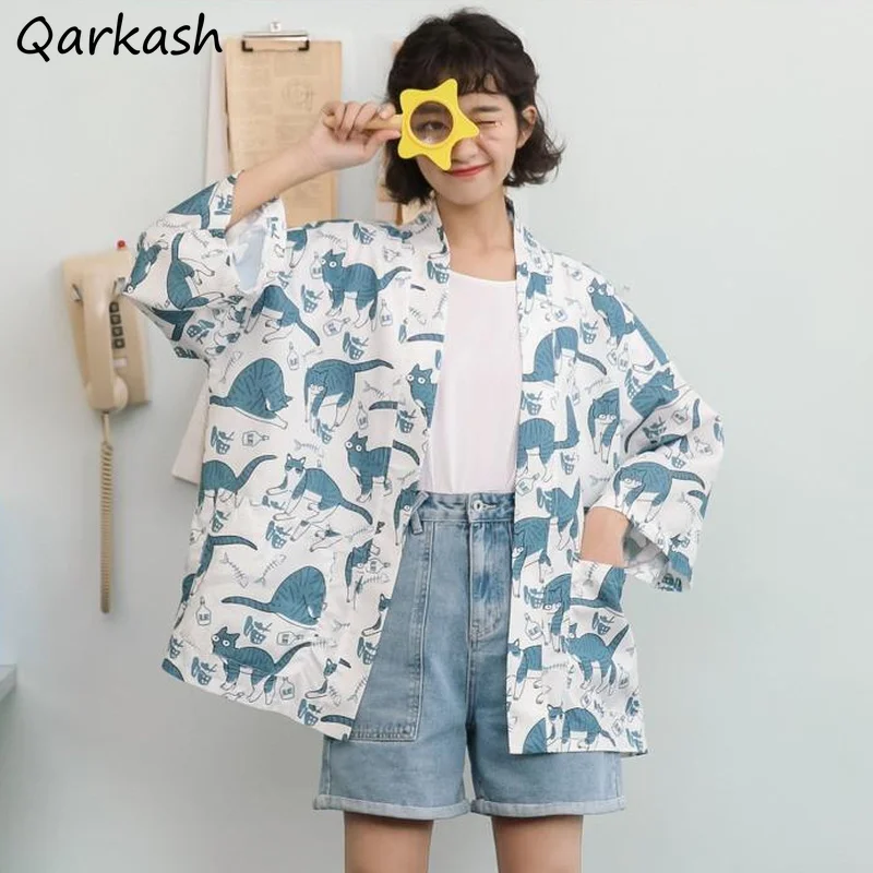 

Basic Jackets Women Loose Japanese Style Kawaii Simple Summer Pockets Hipster Sun-protection Female Streetwear Retro Sweet Print