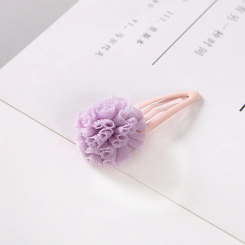 1pcs 5cm Hairpins Snap Hair Clips for Children Girls Hair Accessories Baby Cute Hair Clip Pins Gauze ball Color Metal Barrette - Цвет: C1 Purple