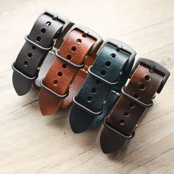 

Handmade oil wax leather strap 20 22MM 24MM NATO retro style cowhide military Male Watch Band men's straps