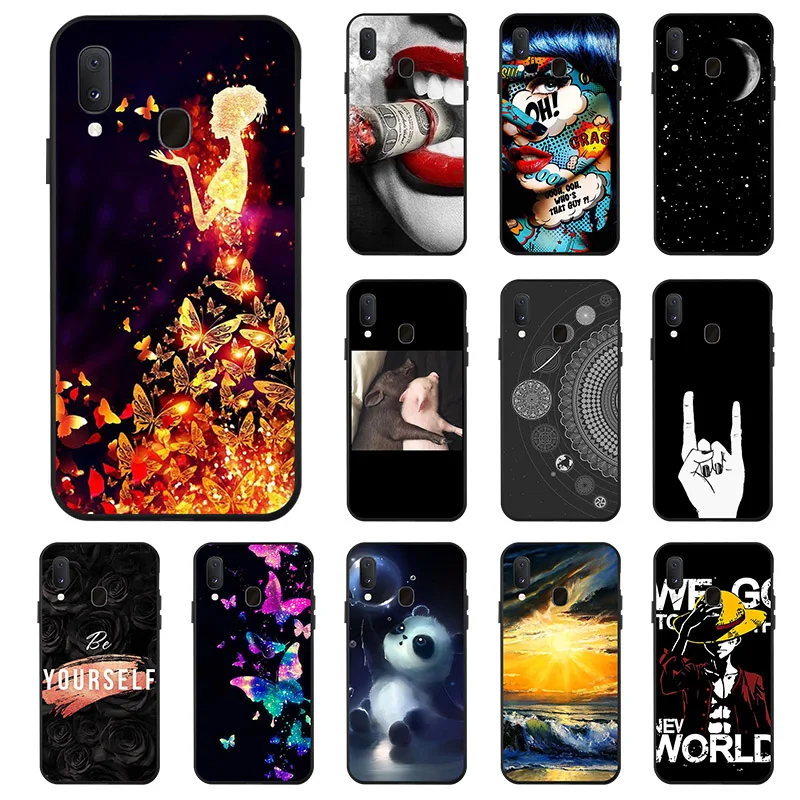 

Silicone black Case Cover Carton Painted Soft Back Cover Phone Case For Samsung A20e Cases GalaxyA20E Fundas Capa Sheer