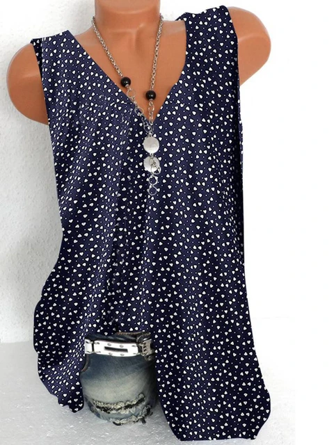 Fashion printing large size women T-shirt V-neck sleeveless vest casual ladies T-shirt women tops 22