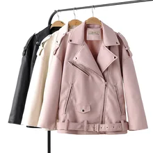 Female Faux Soft Leather Outwear Autumn Women Leather Jackets Pu Leather Turndown Collar Rivet Epaulet Zipper Biker Overcoat