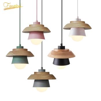 

Modern Minimalist LED Wood Pendant Lights Iron Pendant Lamp Restaurant Corridor Aisle Hanging Lamps Indoor Decor Lighting Luster