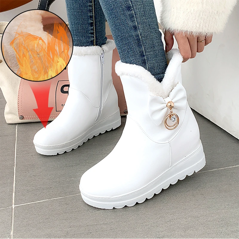 

Plus Size 34-42 New Winter Casual Flat Platform Snow Boots Women Warm Fur Platform Booties Ladies Height Increasing Shoes Woman