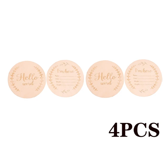 Wooden Baby Month Milestone Card Newborn Birth Month Birthday Milestone Wooden Teether Baby Kids Photography Props Toy English 4Pcs