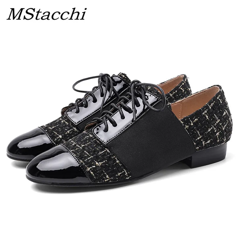 

MStacchi Fashion Spring Round Toe Patent Leather Pumps Women Office Basic Lace-up High Heels Shoes Woman Patchwork Casual Shoes
