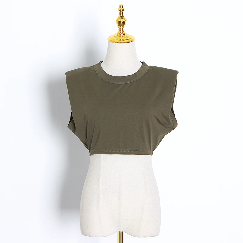 主 (1).JPG TWOTWINSTYLE Minimalist Women T Shirt O Neck Sleevelesss Elegant Short T-Shirt For Female Fashion Clothing 2020 Spring Summer
