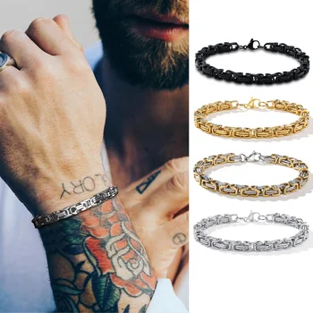 

STAINLESS STEEL WITH BYZANTINE LINK AND CHAIN BRACELET FOR MEN