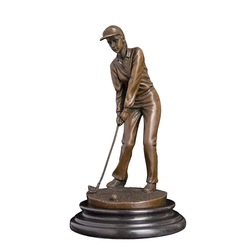 Ivorique DS 042 Bronze Female Golfer Statue Sculpture Girl Playing Golf