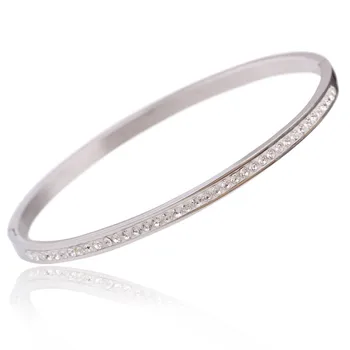 

CL-203 Fashion Jewelry Bangle Bracelets With Two Line Crystal Rhinestone Pave Stainless Steel Opening Bangle For Women