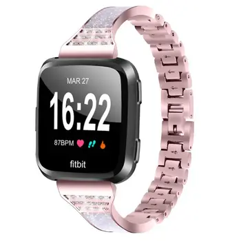 

3 Colors Diamond watch Band For F-itbit Versa Stainless Steel Strap women Wrist Bracelet for fi-tbit lite/verse 2 Band