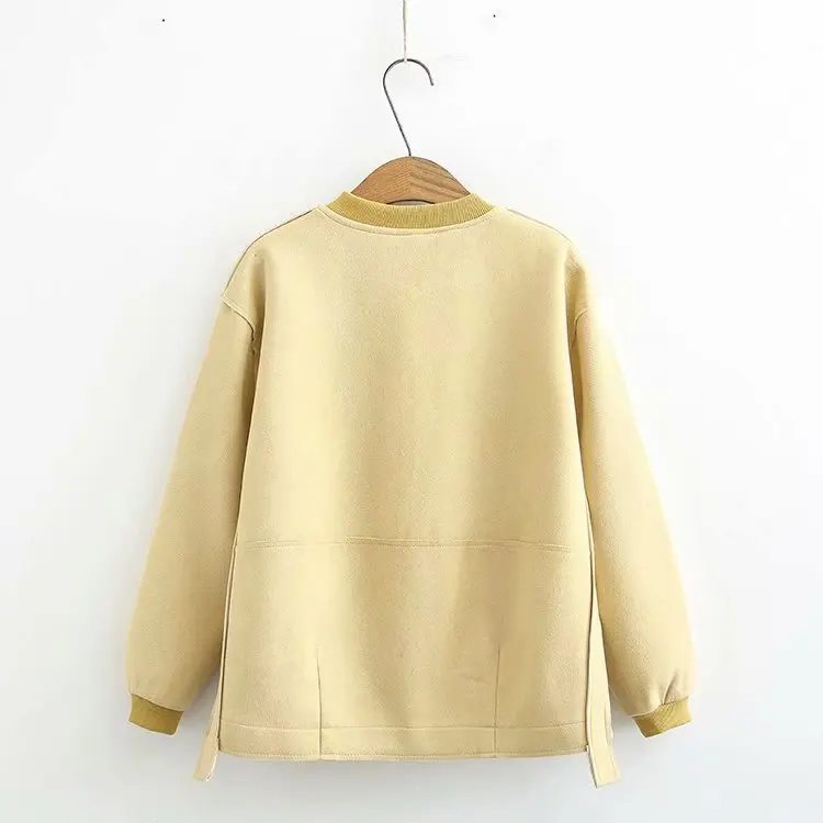 

2019 Autumn New Style Solid Color Stand Collar Baseball Uniform Coat Women's Loose-Fit Front Short Long Back Tops Three-Color