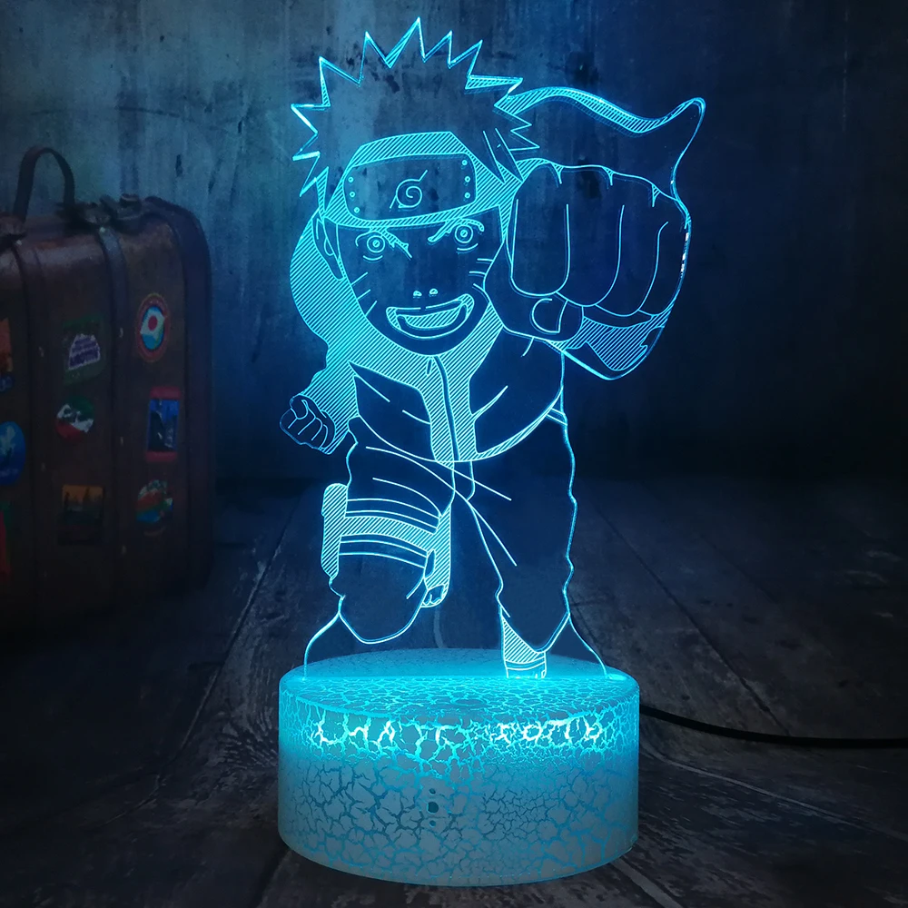

Anime Fly Uzumaki Naruto 3D LED Optical Illusion Night Light RGB 7 Colors Crackle White Base Desk Lamp Home Decor Birthday Gift