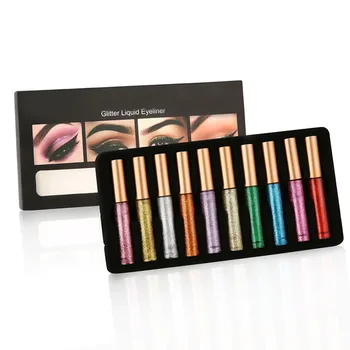 

10 Colors Glitter Liquid Eyeliner Waterproof Shimmer High Pigmented Silver Gold Colorful Eyeliners Set