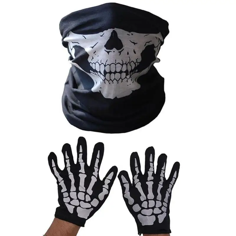 

Scary Festival Skull Halloween Masks Lower Half Face Mask Skeleton Scarf Glove Set Polyester Funny Cosplay Costume