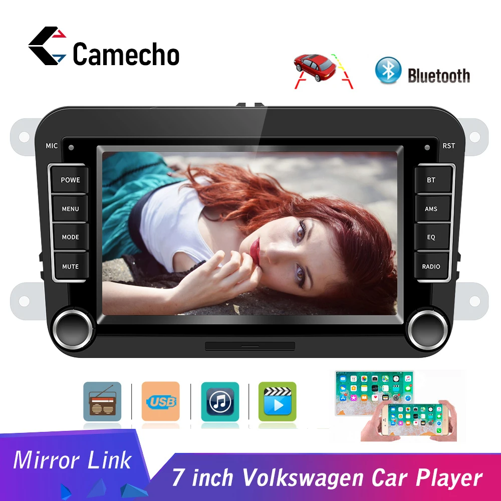 Camecho 7 дюймов сенсорный универсальный автомобильный мультимедийный плеер Bluetooth 2 din автомагнитола USB Android IOS зеркальная связь автомобильный аудио стерео для VW