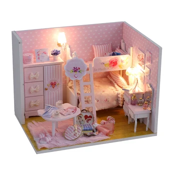 

1/20 Wooden Miniature LED Light Dollhouse Bedroom Furniture DIY Puzzles Kit