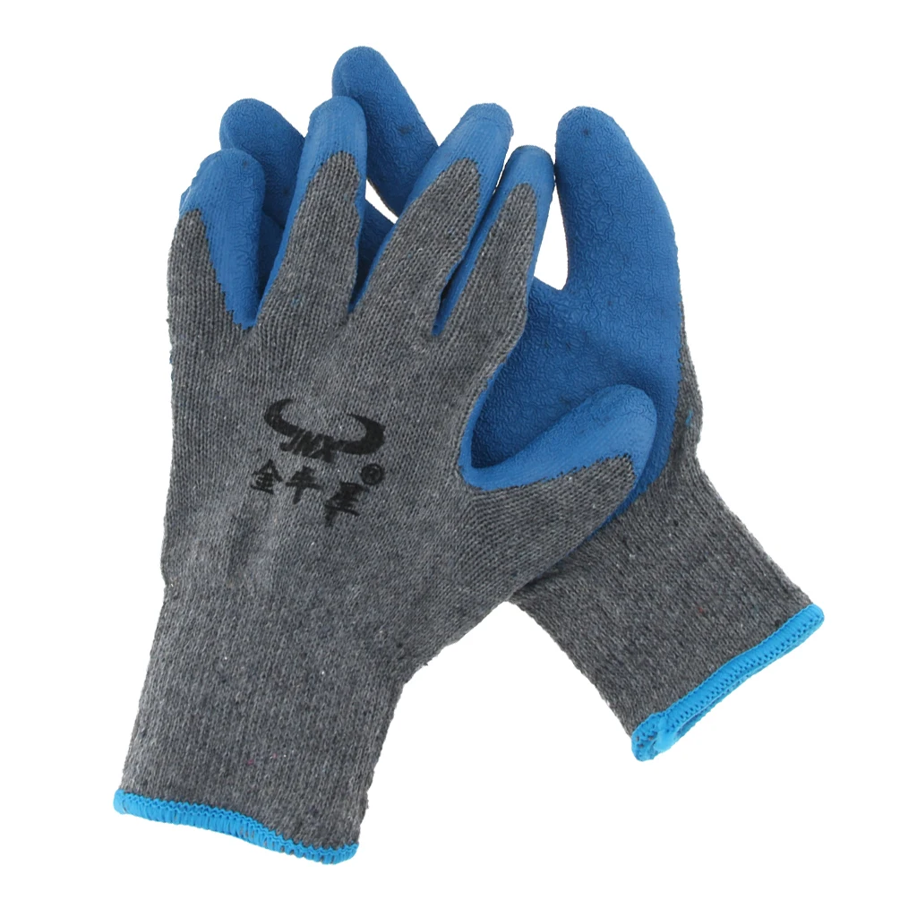 New Men Textured Rubber Palm Work Garden Wrist Glove Cotton-Polyester Blues
