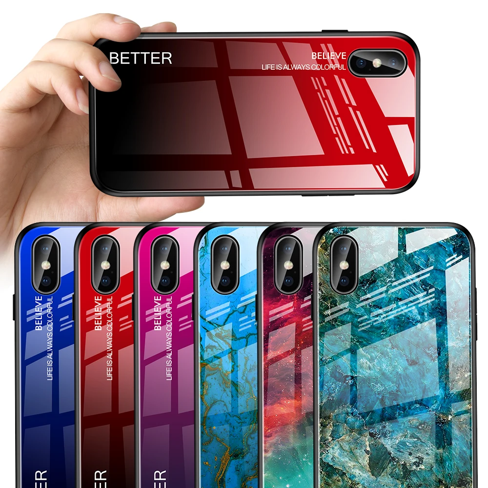 

Gradient Marble Pattern Case For iPhone 11 X XR XS Max 6 6S 7 8 Plus Tempered Glass Cover For iPhone 11 Pro Max 7 8 6 6S Plus